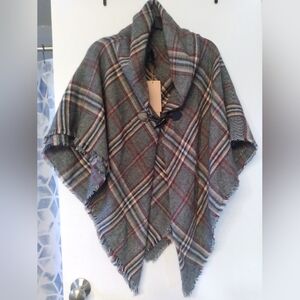 Plaid Shawl with Toggle Closure
